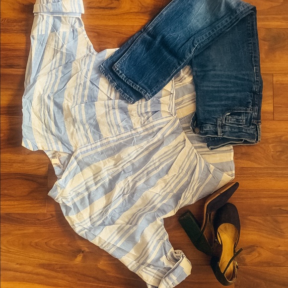 OOTD : ESPRIT oversized blue and white striped shirt - Picture 4 of 4